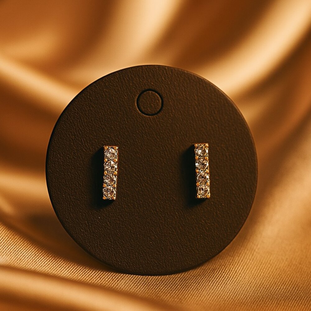 Elegant Gold tone Crystal Bar Earrings – Sparkling Women’s Dainty Stud Jewelry